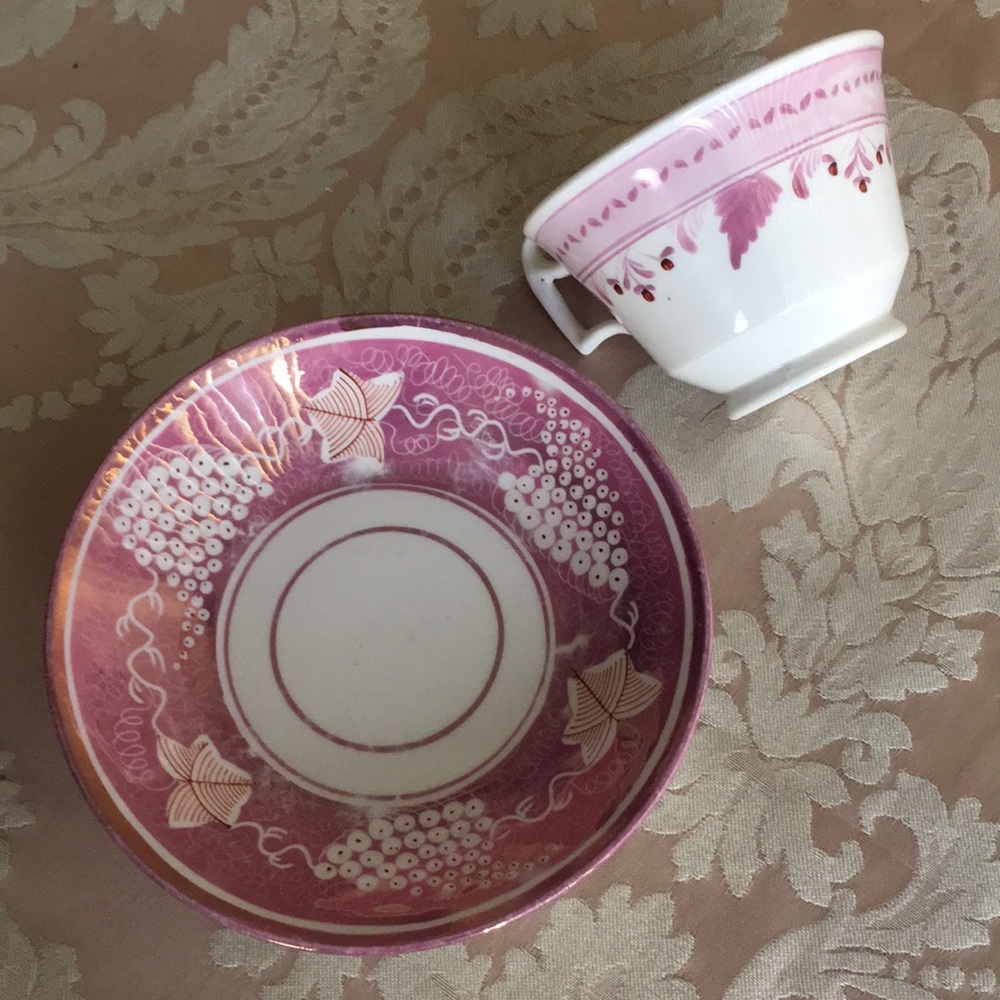 .Pink Lustreware / Lusterware tea cup and saucer